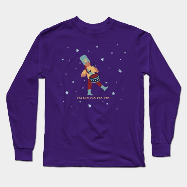 Christmas Drummer- Pah Rum Pum Long Sleeve T-Shirt by Limey Jade 